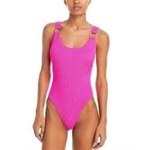 NWT Aqua Swim S O-Ring Metallic Crinkle Scoop Neck 1PC Swimsuit 128243